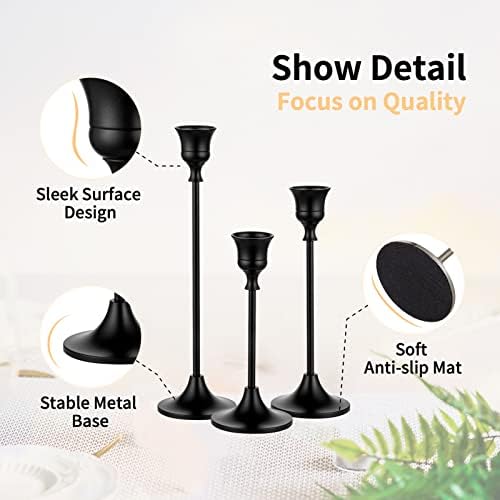 Nuptio Black Candle Holder Candlestick Holders 15 Pcs Candle Sticks Holder Metal Tapered Candle Holder, Taper Candle Holders for Wedding Christmas Party Celebration Mantel Dinner Home Decoration - Image 6