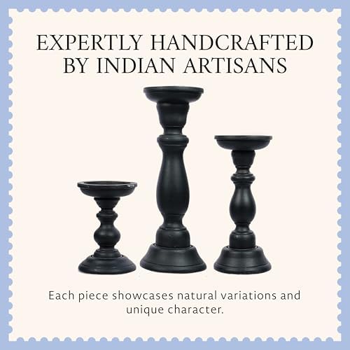 Mela Artisans Tuli Mango Wood Candle Holders - Matte Black, Set of 3 - Image 5