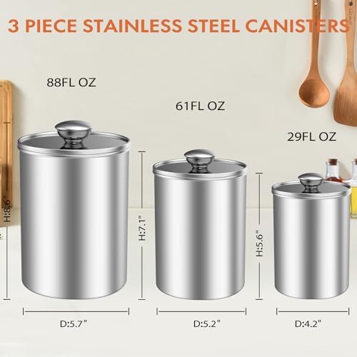 ENLOY 3-Piece Stainless Steel Food Storage Canister Set with Clear Lid - Image 2