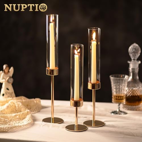 NUPTIO Candle Stick Holder for Wedding, 18 Pcs Tall Hurricane Candle Holder - Image 2