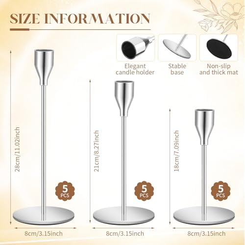 FillTouch 30 Pcs Silver Candlestick Holder with Flameless Taper Candle Bulk - Image 5