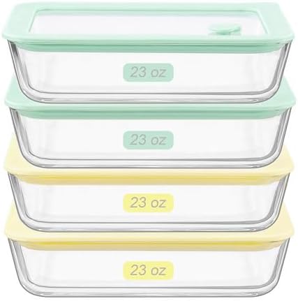 Urban Green Glass Food Container Set with Glass Lid, 4 Pack, Food Storage Containers with Airtight Lid, LeakProof, 100% Plastic Free, Meal Prep Container Set by LiveaLifeEasierandGreener