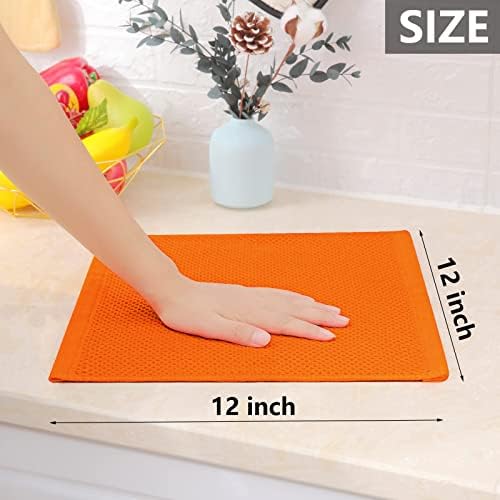 Homaxy 100% Cotton Waffle Weave Kitchen Dish Cloths 6-Pack, Orange - Image 5