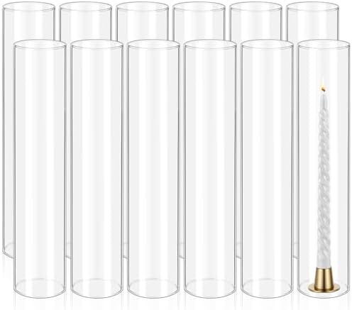12 Pcs Hurricane Candle Holder Sleeve, H:14" D:3" Clear Glass by REWOMC