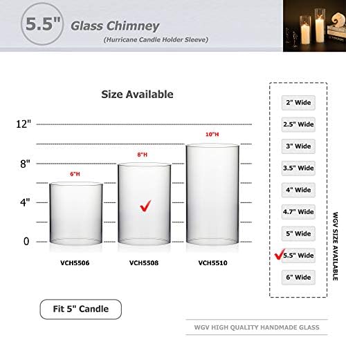 WGVI Hurricane Candle Holder Sleeve, Wide 5.5", Height 8", Clear Glass Cylinder Candleholder, Chimney Tube, Open Ended Candle Shade, 6 Pieces Bulk - Image 3