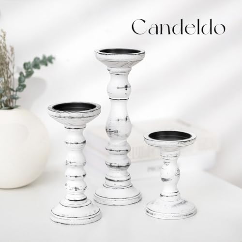 Candeldo Wood Candle Holder for Pillar, White Farmhouse Fireplace Decor - Image 2