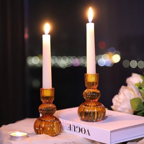 Woho Amber Candlestick Holders Set of 6 4.3" H for Thanksgiving/Fall Decor - Image 5