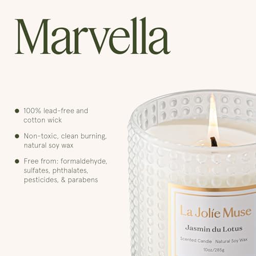 LA JOLIE MUSE Jasmine Lotus Scented Candles for Home, Natural Soy, 55 Hrs - Image 6