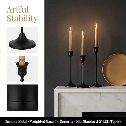 2 Sets(6 Pcs) Black Tapered Candle Holder,Candlestick Tall Metal Candlestick Holders for Table Centerpiece Home Decor for Wedding Fireplace Mantel Housewarming Gift Fits 3/4 Inch Thick Candles - Image 6