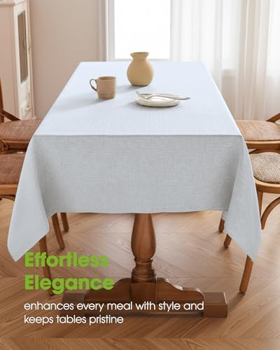Pureegg Rectangle Linen Tablecloth Waterproof & Stain Resistant, Wrinkle-Free Table Cloth Adds Elegance and Protection, Ideal for Dining, Party, Wedding and Outdoor, 52 x 70 Inch, White - Image 2