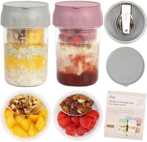 SOLIGT 2 Pack Overnight Oats Containers with Lids (Gray/Rose Pink) by SOLIGT