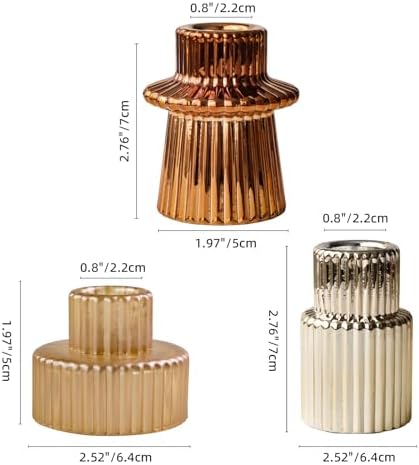 Gold Candlestick Holders 12PCS Ribbed Glass Taper Candle Holders Set for Tealight Candlestick Candles, Table Centerpieces for Thanksgiving Christmas Farmhouse Decor Indoor and Outdoor - Image 6