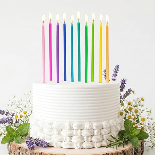 PHD CAKE 40-Count Rainbow Long Thin Birthday Candles, Cake Candles, Birthday Parties, Wedding Decorations, Party Candles by PHDCAKE