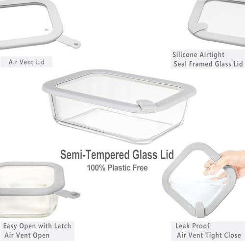 Glass Food Containers with Glass Lid, Microwave Safe Food Storage Container Set, 4 Pack of 35oz, Large Size Airtight Storage Set with Leak Proof Lids, Meal Prep Containers - Image 2