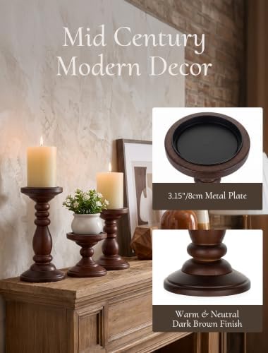 Wood Pillar Candle Holder: Mid Century Modern Brown Candle Stand - Image 3