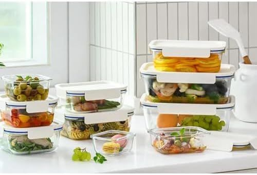 LocknLock LNG214S4W The Clear Heat-Resistant Borosilicate Glass Food Storage Set, 8-Piece (4 Containers + 4 Lids) - White - Image 6