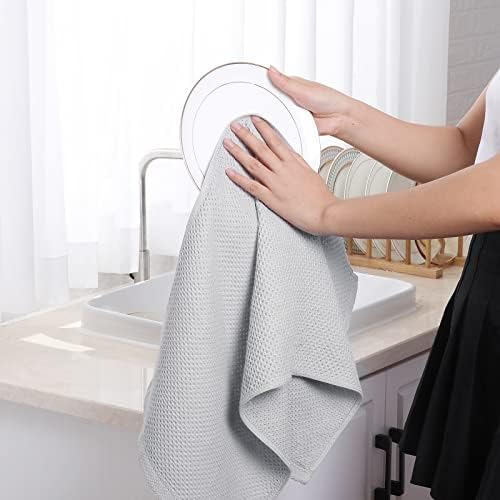 Homaxy 100% Cotton Waffle Weave Kitchen Dish Towels 4-Pack, Light Gray - Image 4