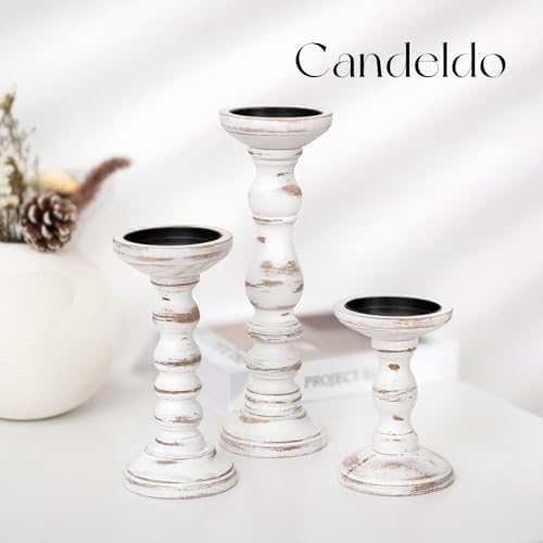 Candeldo Wood Candle Holders for Pillar, White Farmhouse Fireplace Decor - Image 2