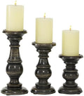 Deco 79 Mango Wood Decorative Candle Holder Distressed Turned Pillar Candle Stand, Set of 3 Candlestick Holder 6", 8", 10"H, Black by Unknown