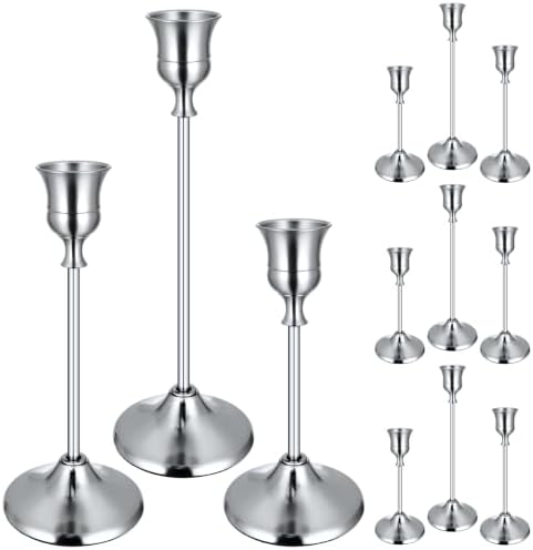 12PCS Silver Candlestick Holders, Metal Taper Candle Holder by Ovveroche