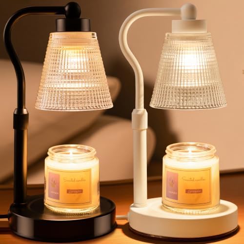 Candle Warmer Lamp for Jar Candles, Height Adjustable & Dimmable with 2/4/8H Timer, 2*50W Halogen Wax Melter Warmer for Home Office Décor, Flameless & Smokeless, Gift for Women Mom, Black-White/2 Pack by Unknown