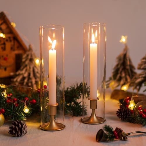 Romadedi Hurricane Candlestick Holders Gold, Taper Candle Holder, Pack of 2 - Image 2