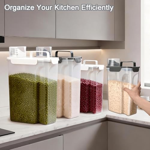 Komzon Rice Storage Containers, 20 LB Rice dispenser with Pouring Spout Large Bin for Flour, Pasta, Grain and Baking, Pet Dog Cat Bird Food Container Grey - Image 2