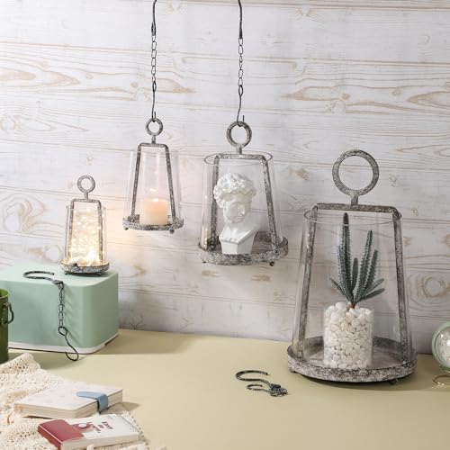 4" Wide Modern Farmhouse Metal Hurricane Candle Holder with Handmade Sturdy Glass Sleeve in Rustic Black for 2" Pillar Candle & Plants, Glass Hurricane Lantern, Industrial, Minimalistic - Image 7
