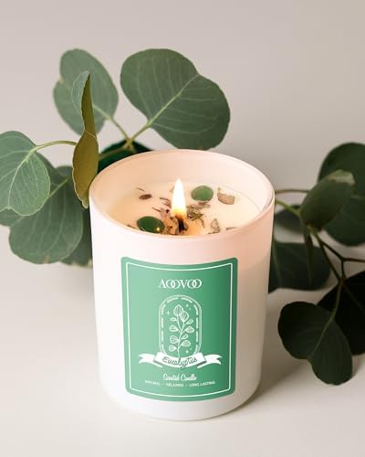 AOOVOO Eucalyptus Scented Candles for Women - Aromatherapy Candle with Crystals Inside, 7oz Soy Candles for Home Scented, Mothers Day Birthday Gifts Candle for Women Mom - Image 3