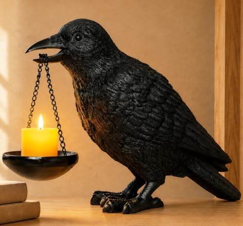 Gothic Crow Lamp with Tealight Candle Holder Raven Statue Halloween Decor Black Bird Decorations Indoor Gothic Home Decor for Living Room Tabletop Shelf Bedroom Unique Goth Witchy Gifts by Unknown