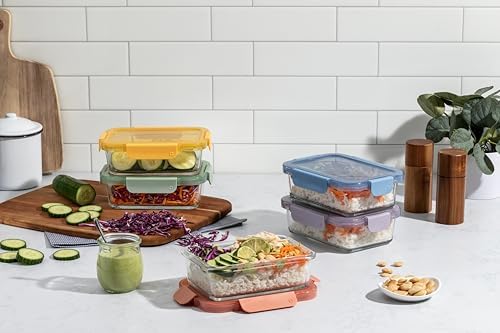 Ello Color Lock 3.4 Cup Glass Meal Prep Containers & Lids, 5 Pack, Desert - Image 2