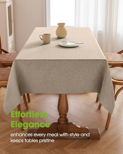 Pureegg Table Cloth for Rectangle Tables - Elegant Linen Mocha Tablecloth Resists Water, Stain, Wrinkle and Heat, Ideal for Dining, Party, Birthday and Wedding, 52x70 Inch - Image 2