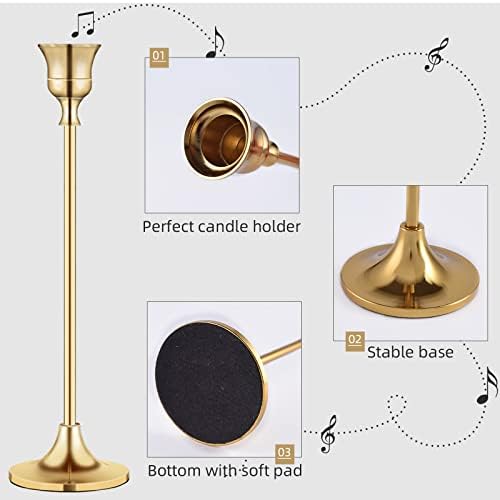 Vintage Gold Brass Taper Candle Holders for Candlesticks, Fireplace & Party - Set of 3 - Image 4