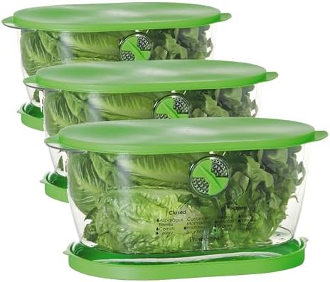 Prep Solutions by Progressive Lettuce Keeper Produce Storage Container,4.7 Quarts,Green (LKS-06),(Pack of 3) by ProgressiveInternational