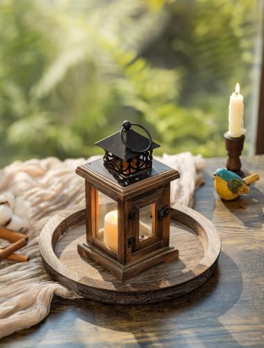 Hanobe Round Wooden Candle Holder Trays for Coffee Table, Distressed Finish - Image 5