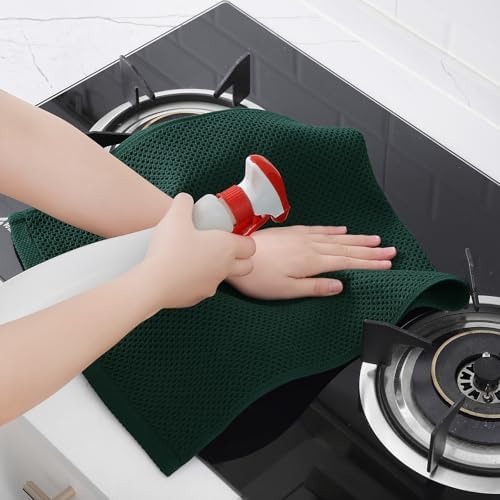 Homaxy 100% Cotton Waffle Weave Kitchen Dish Towels 4-Pack, Blackish Green - Image 5