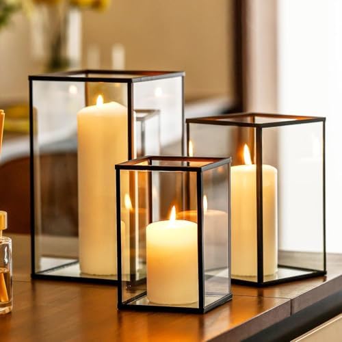 PHOSPHOR Hurricane Glass Candle Holder Set of 6 Pieces Black Hurricane Candleholders for Wedding Party Holiday Birthday Home Decor Lanter - Image 2