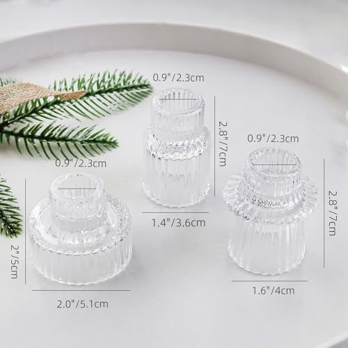 Clear Candlestick Holders 12PCS Ribbed Glass Taper Candle Holders for Tealight Stick Candles Table Centerpieces Thanksgiving Christmas Indoor and Outdoor Decorations - Image 2