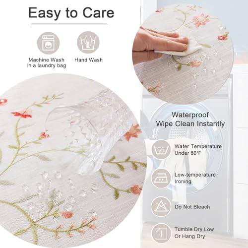 Joyfol Day Linen Spring Flowers Tablecloth with Tassels, Rustic Farmhouse Embroidery Waterproof Table Cloths for Rectangle Tables, Heavy Weight Spill-Proof Table Covers, Pink Florals, 55''x 86'' - Image 5
