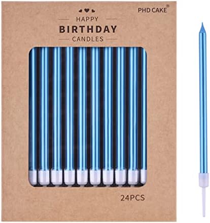 PHD CAKE Blue Long Thin Metallic Birthday Candles, Cake Candles, Birthday Parties, Wedding Decorations, Party Candles by PHDCAKE