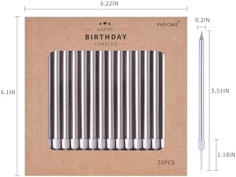 PHD CAKE 36-Count Silver Long Thin Metallic Birthday Candles, Cake Candles, Birthday Parties, Wedding Decorations, Party Candles, Cake Decorations - Image 5
