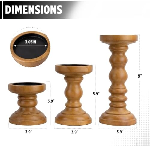 Candle Holder for Pillar Candle Set of 3, Farmhouse Wood Candle Holder, Rustic Wooden Candle Stand, Vintage Tall Candle Stand Decorative for Living Room, Table Centerpiece, Brown - Image 2