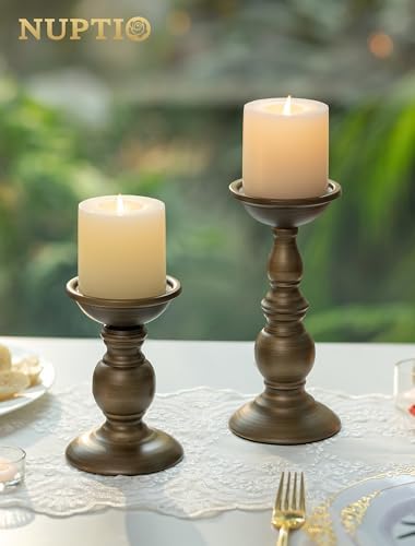 NUPTIO Bronze Pillar Candle Holders: Metal Candle Stand for 3" Candles - Image 3