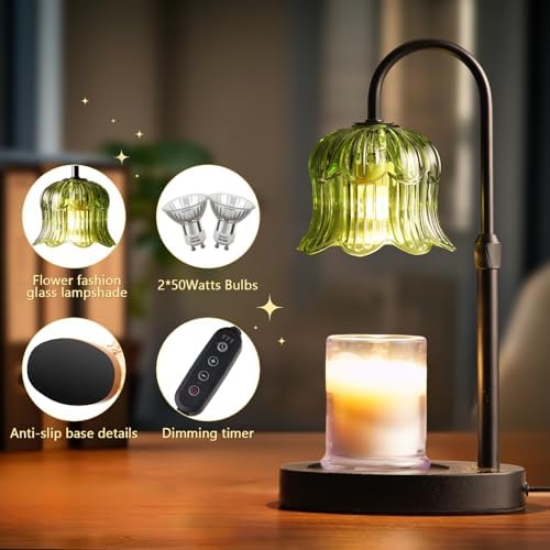 CRMILL Candle Warmer Lamp Electric Timer - House Gifts New Home Bedroom Decor Candle Lamps Green Candle Lights - Image 2