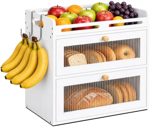 Bread Box for Kitchen Countertop, 2-Tier Bamboo Storage with Raised Shelf by Unknown