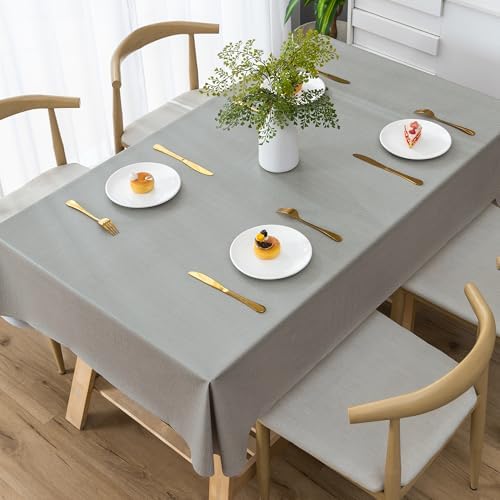 Rectangle Table Cloth,100% Waterproof Tablecloth Oil Proof Spill Proof Vinyl Table Cloth, Wipe Clean Plastic Table Cover for Dining, Camping, Indoor and Outdoor 54" x 84",Grey by Unknown