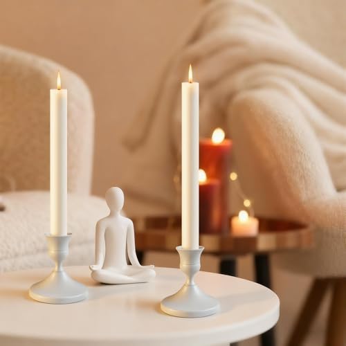 Candle Holders White Set of 9, Vintage Metal Candlestick Holders for Dinner Room Table Centerpiece, Low Metal Candles Sticks for Wedding Centerpieces Christmas Birthday Party - Image 7