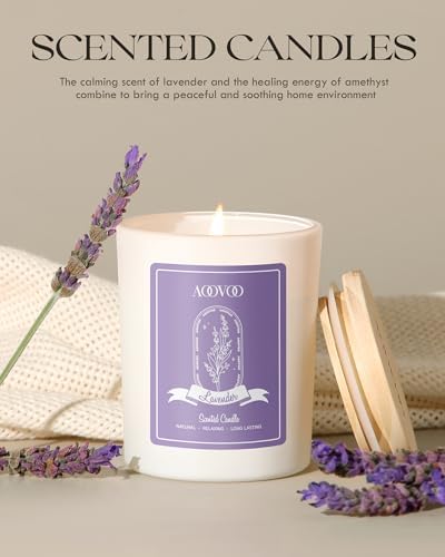 AOOVOO Lavender Scented Candles for Women - Aromatherapy Candle with Crystals Inside, 7oz Soy Candles for Home Scented, Birthday Gifts Mothers Day Candle for Women Mom - Image 6