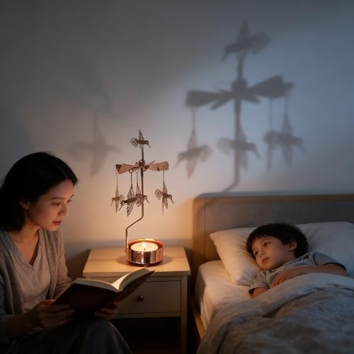 kingnero Rotary Candle Holder Spinning Candleholder Tea Light Candle Powered Carousel Small Gift (Hummingbird) - Image 7