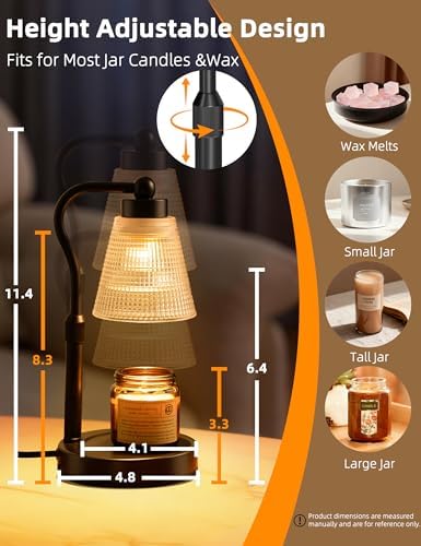 Candle Warmer Lamp for Jar Candles, Height Adjustable & Dimmable with 2/4/8H Timer, 2*50W Halogen Wax Melter Warmer for Home Office Décor, Flameless & Smokeless, Gift for Women Mom, Black-Clear/1 Pack - Image 5